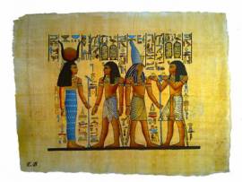 Papyrus Horus, Hathor und 2 K�nige. - Bild vergr��ern 